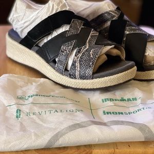 SPENCO Orthotic. Multi-Strap Slide Sandal-Memphis, Size 9 1/2W, Black